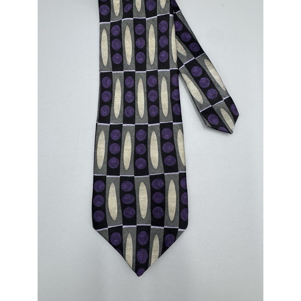Vintage‎ Ziggurat Necktie Tie Imported Silk Geometric Circles 58” Total Length